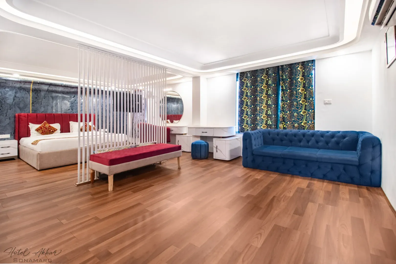 Elegant spacious hotel room interior design.