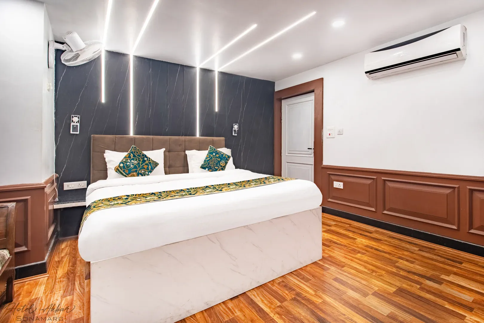 Luxurious Sonmarg hotel bedroom interior design.