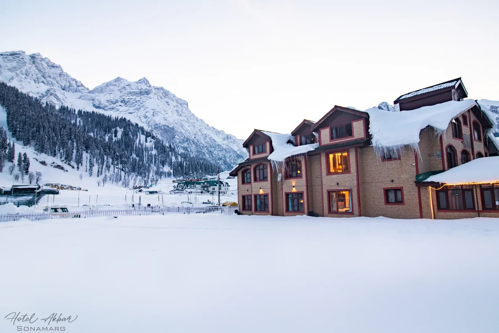 Snow-covered mountains near hotel luxury stay